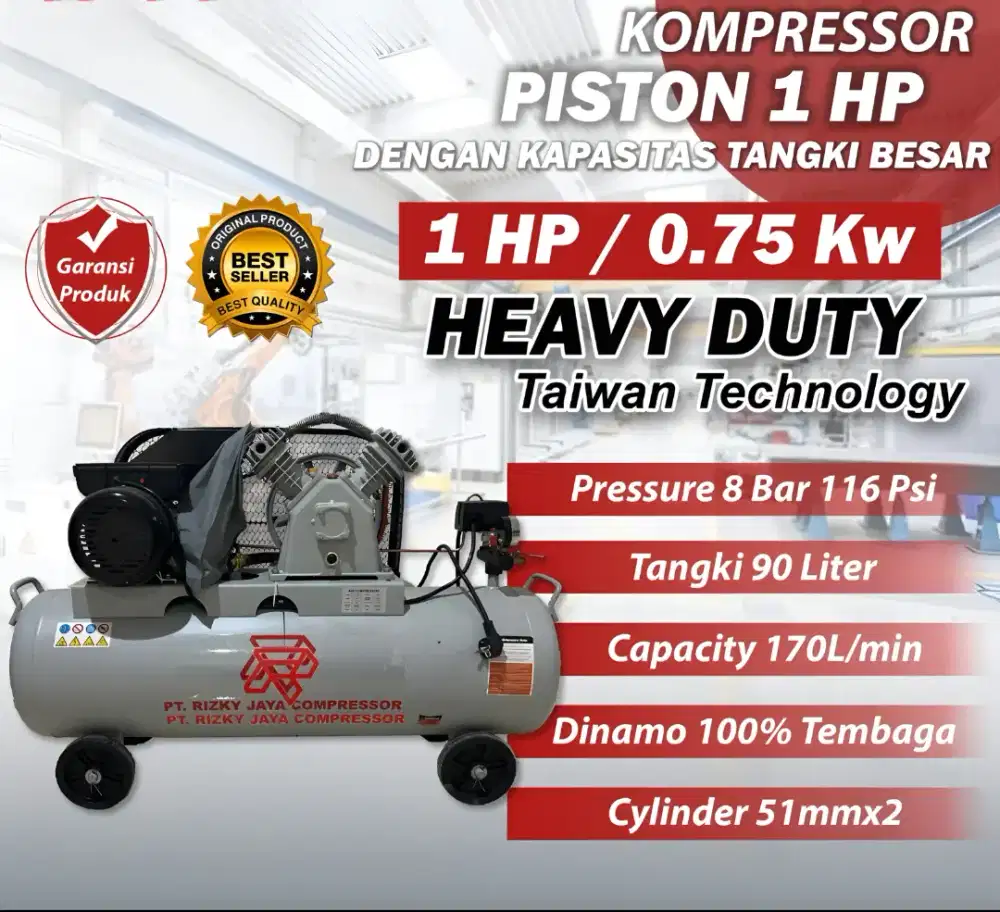 KOMPRESSOR ANGIN PISTON Heavy Duty 1 HP 0.75KW Tangki Besar