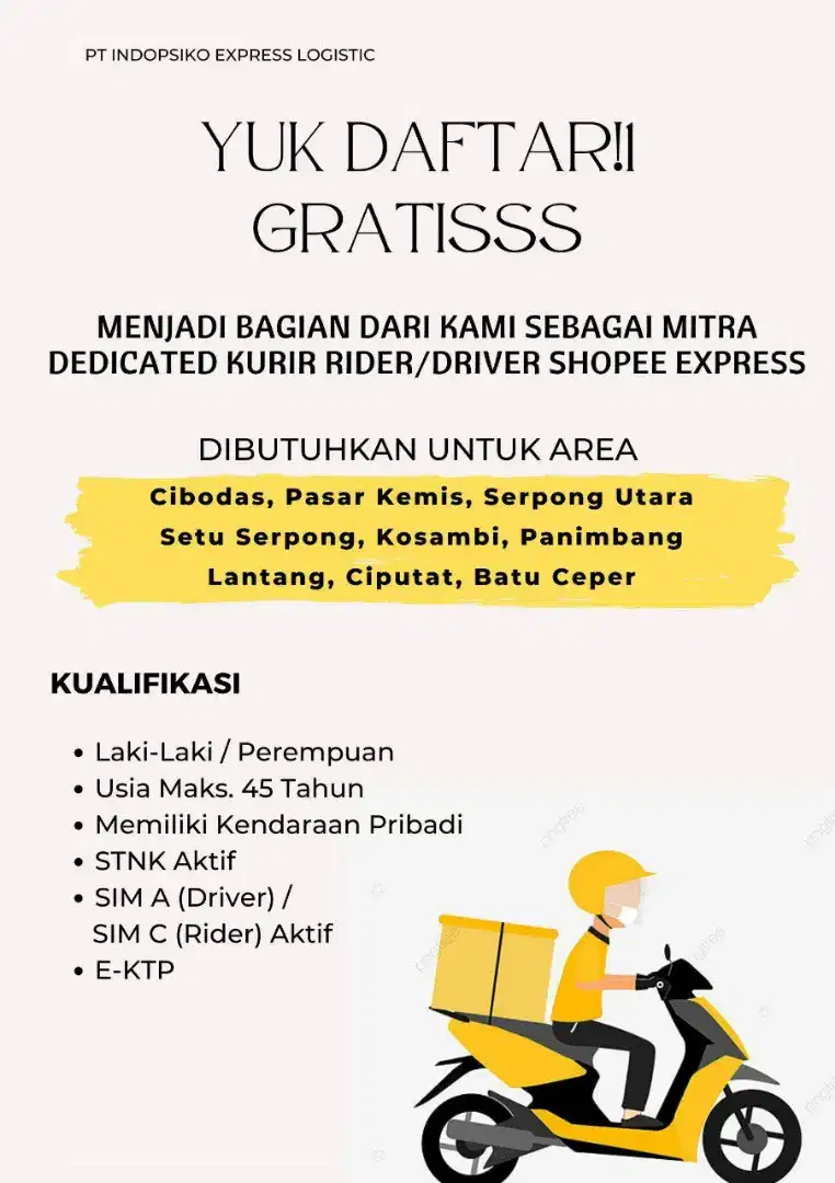 Loker mitra kurir area tangerang raya