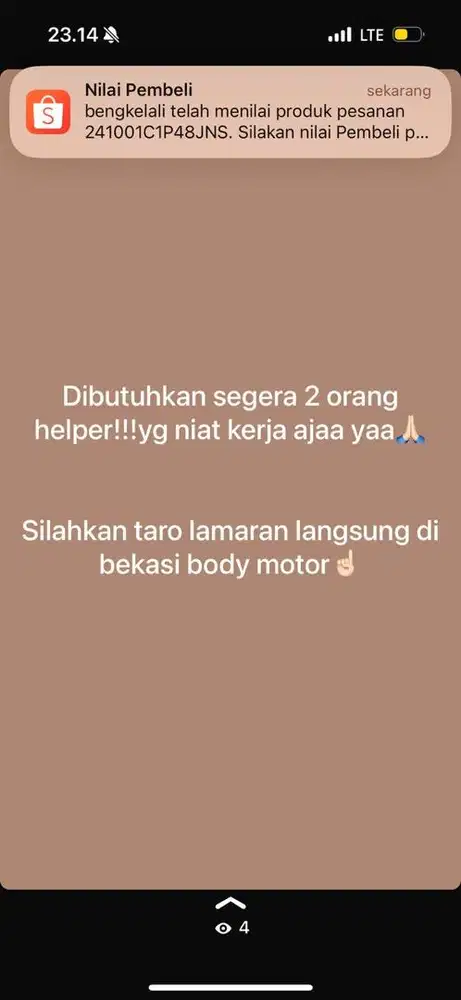 Lowongan pekerjaan!!helper!!