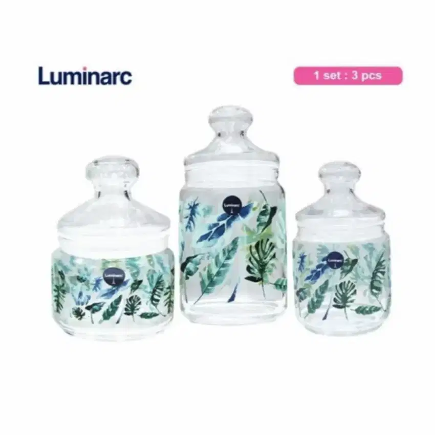 Toples Kaca Luminarc Set / Toples Luminarc Tropical Foliage / Jar Set