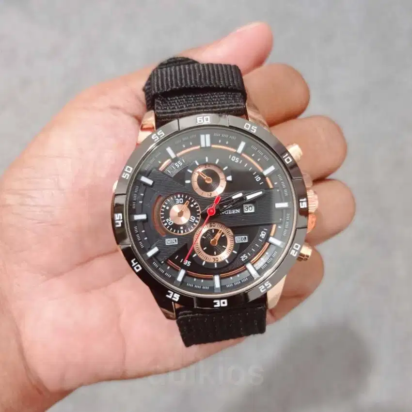 Jam tangan analog tali kanvas va2 tanggal aktif black strap