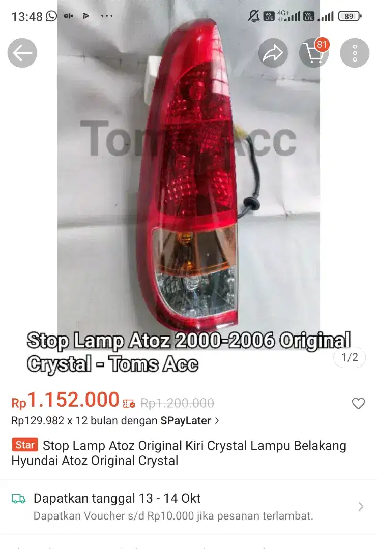 Lampu belakang hyundai atoz