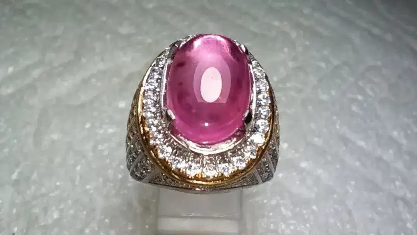 Cincin Perak Natural Pink Sapphire Kristal Mewah Berkelas