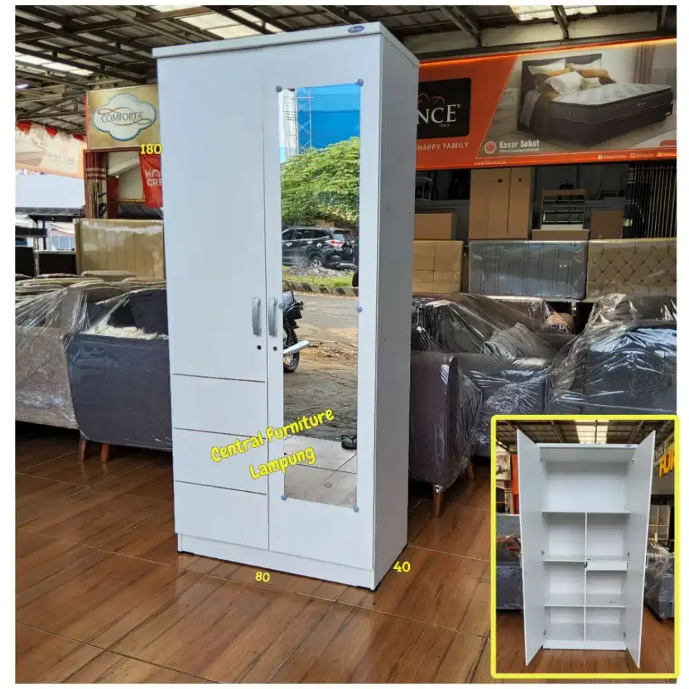 Lemari Pakaian 2 Pintu Karin Full Rak Murah