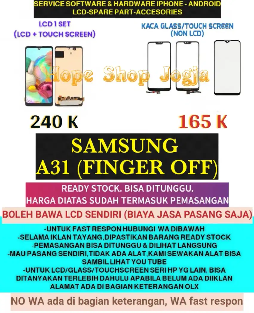 Service HP/Ganti Touchscreen-Baterai-LCD Samsung A31