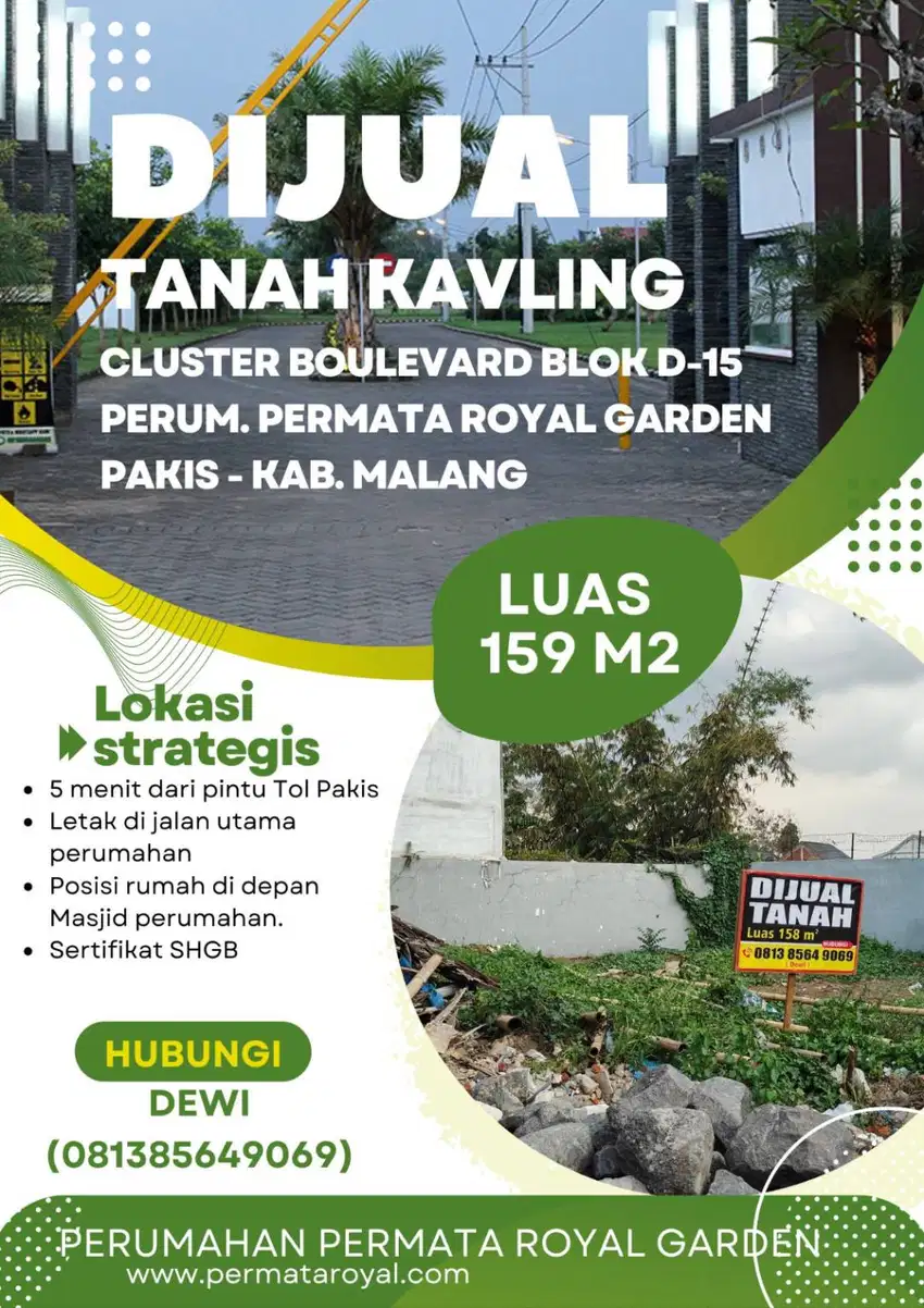 DIJUAL TANAH KAPLING PERUMAHAN PERMATA ROYAL GARDEN - PAKIS