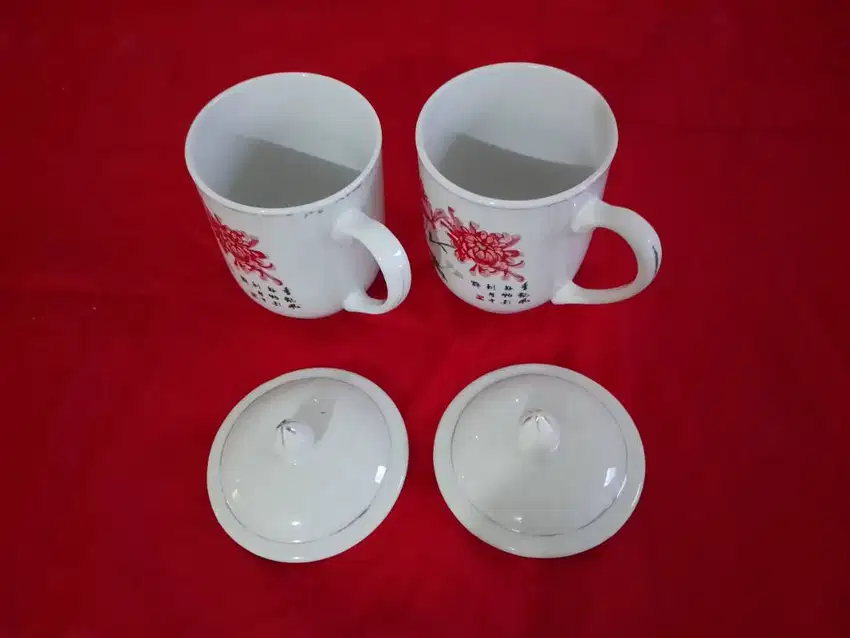 Gelas/Mug + tutup 1 Set (2 bh)  bisa untuk Kopi / Teh dan minuman lain