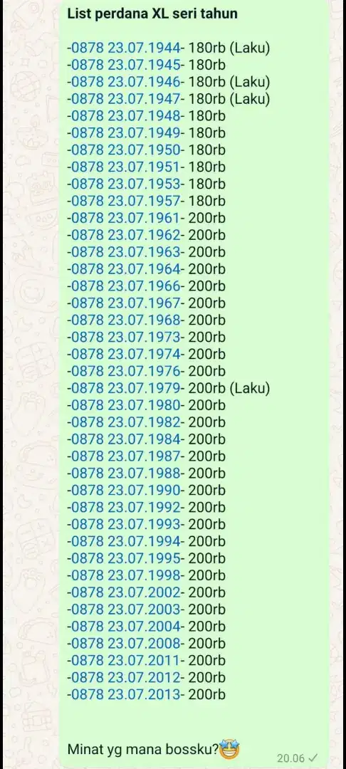 Nomor cantik XL seri tahun,bulan dan tanggal