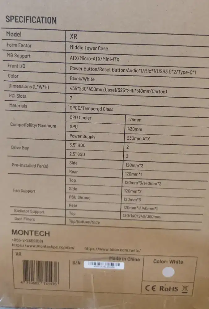 Case Montech XR White BARU