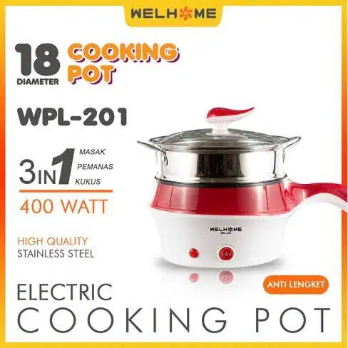 Panci Listrik Welhome Anti Lengket Masak Kukus Elektrik