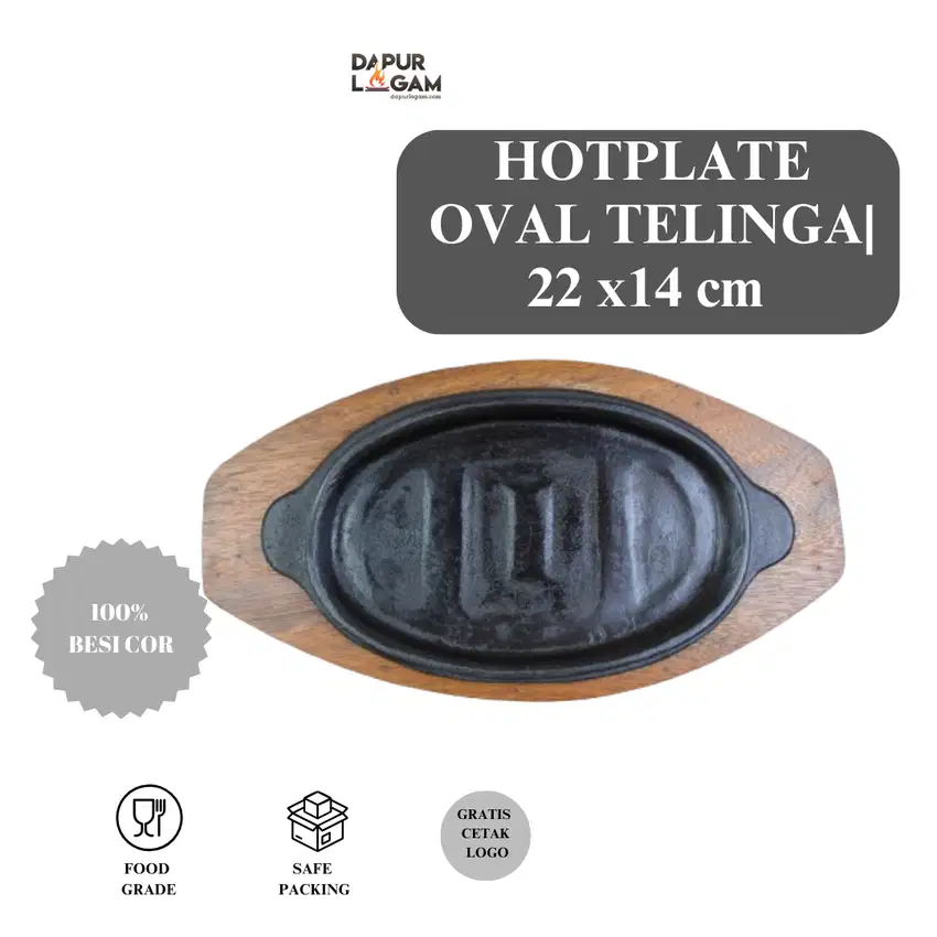 Dapur Logam  Cast Iron / Hot Plate Steak Model Oval garis telinga