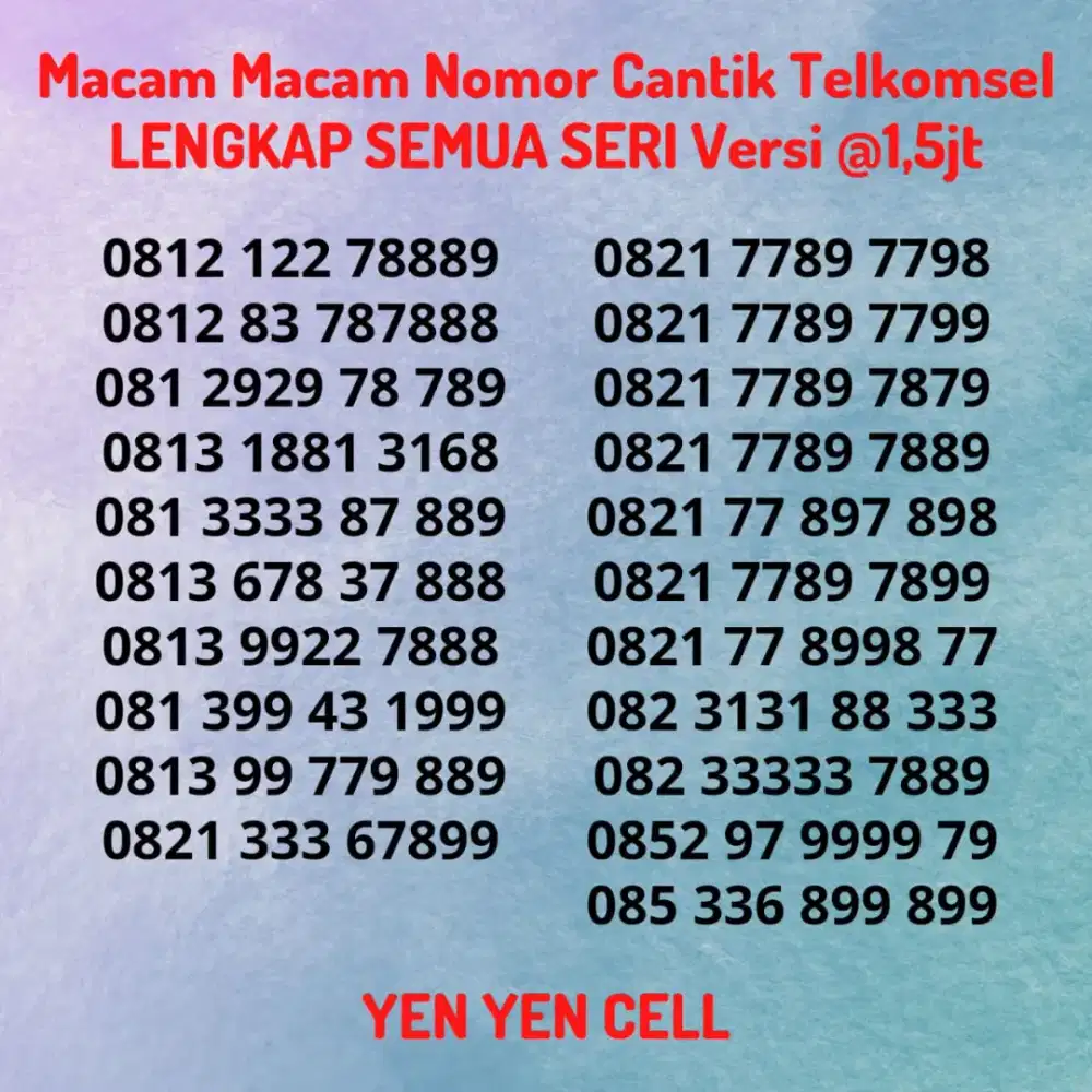 Nomor Cantik Telkomsel Kartu Perdana Simpati Semua Seri LENGKAP @1,5jt