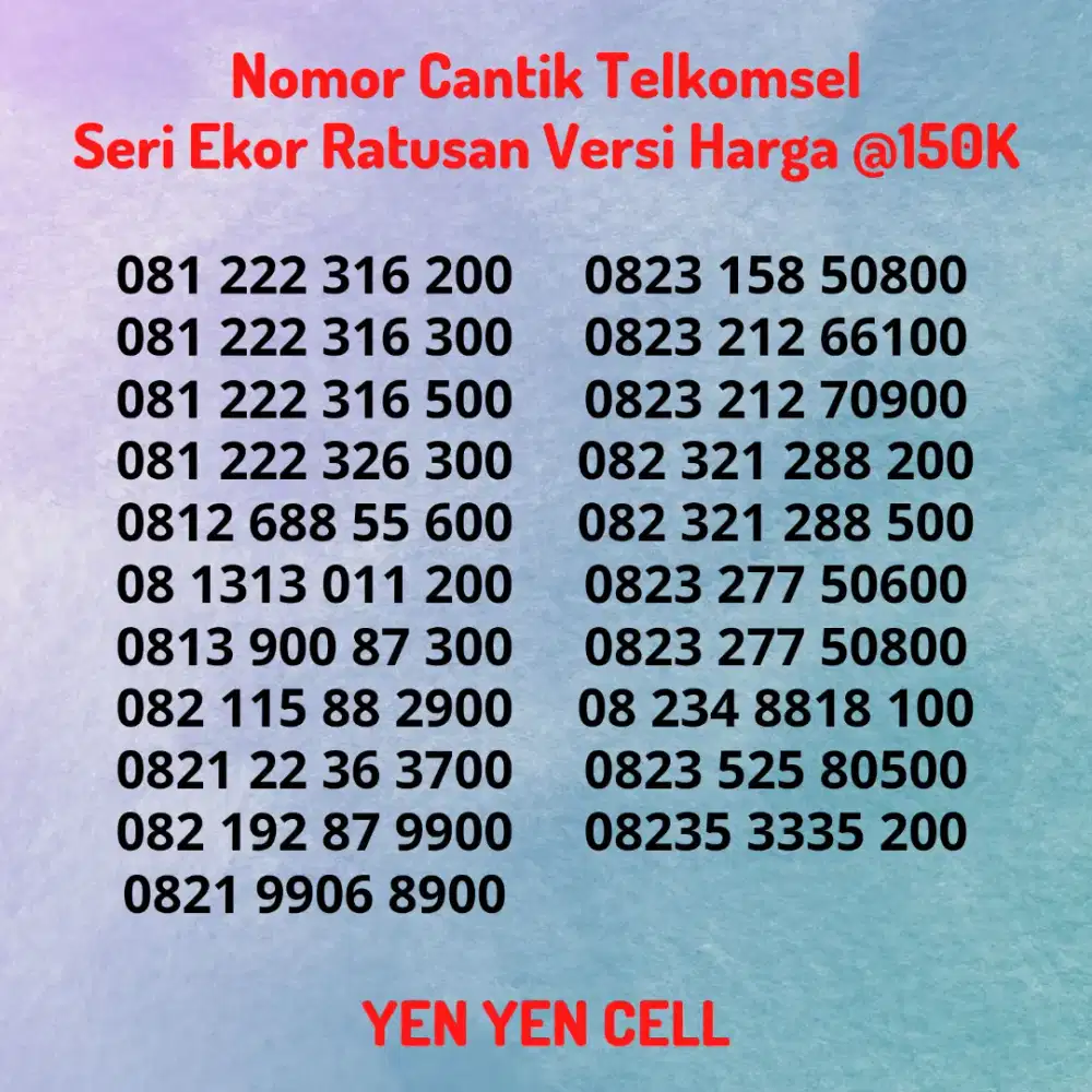 Nomor Cantik Simpati Kartu Perdana Telkomsel Seri Ekor Ujung Ratusan