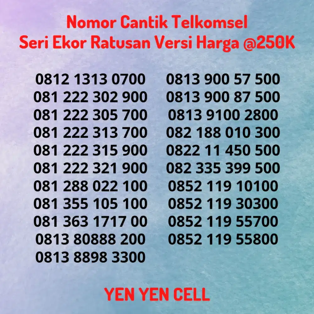 Nomor Cantik Simpati Kartu Perdana Telkomsel Seri Ekor Ratus Belakang