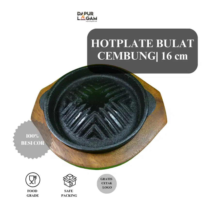 Dapur Logam  Cast Iron / Hot Plate Steak Model Bulat Cembung D 16cm