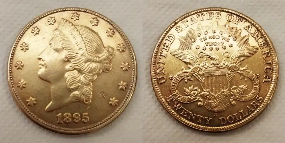 Uang logam emas 20 dollar tahun 1895