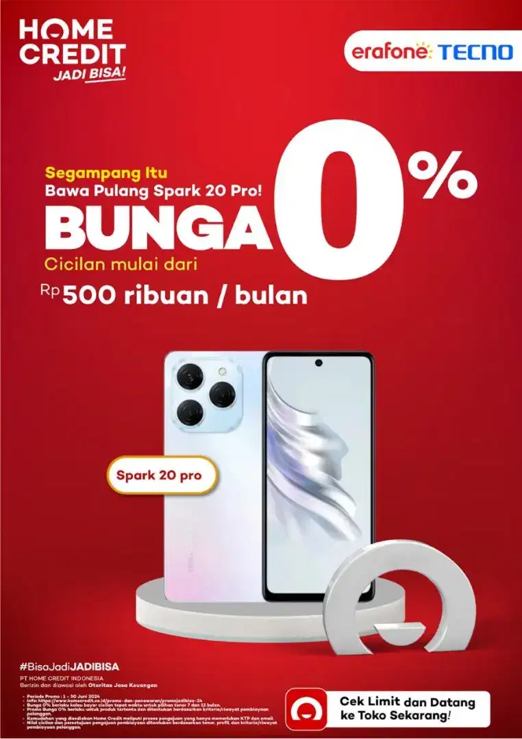 Segampang itu cicilan hp Tecno spark 20pro bebas 1x cicilan