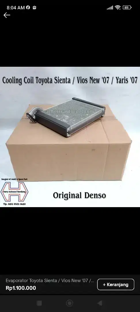 Evaporator AC mobil Vios Limo Gen 2 merk Denso