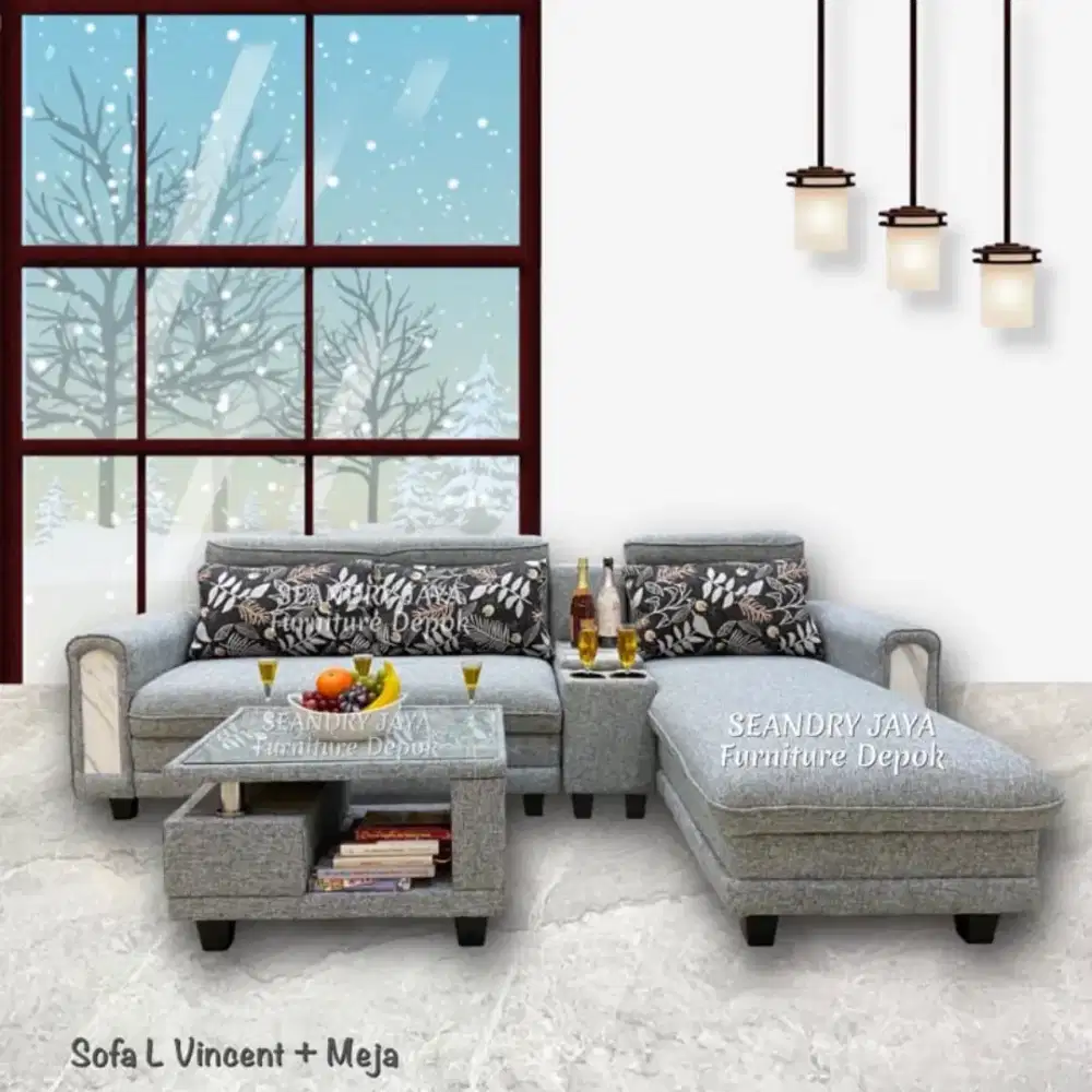 SEANDRY JAYA Furniture Depok/Sofa L Vincent Minimalis/Kayu Retro/Promo