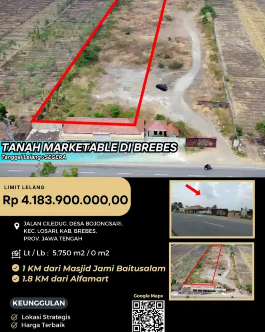 Dijual Tanah Jalan Ciledug Desa Bojongsari Brebes