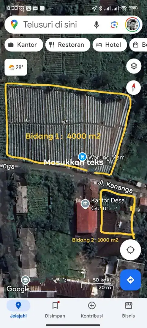Dijual tanah darat 900rb meter 4000m shm 2000m Girik dermaga IPB bogor