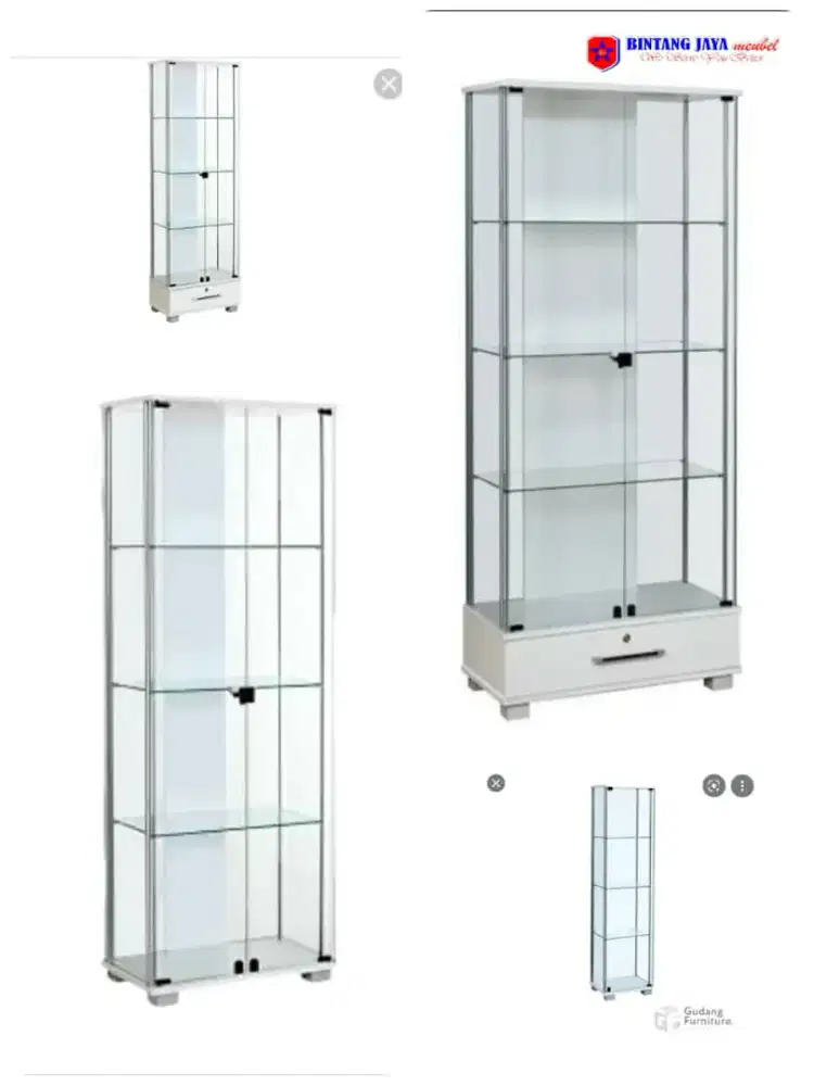 Lemari full kaca uk besar bawah ada laci
