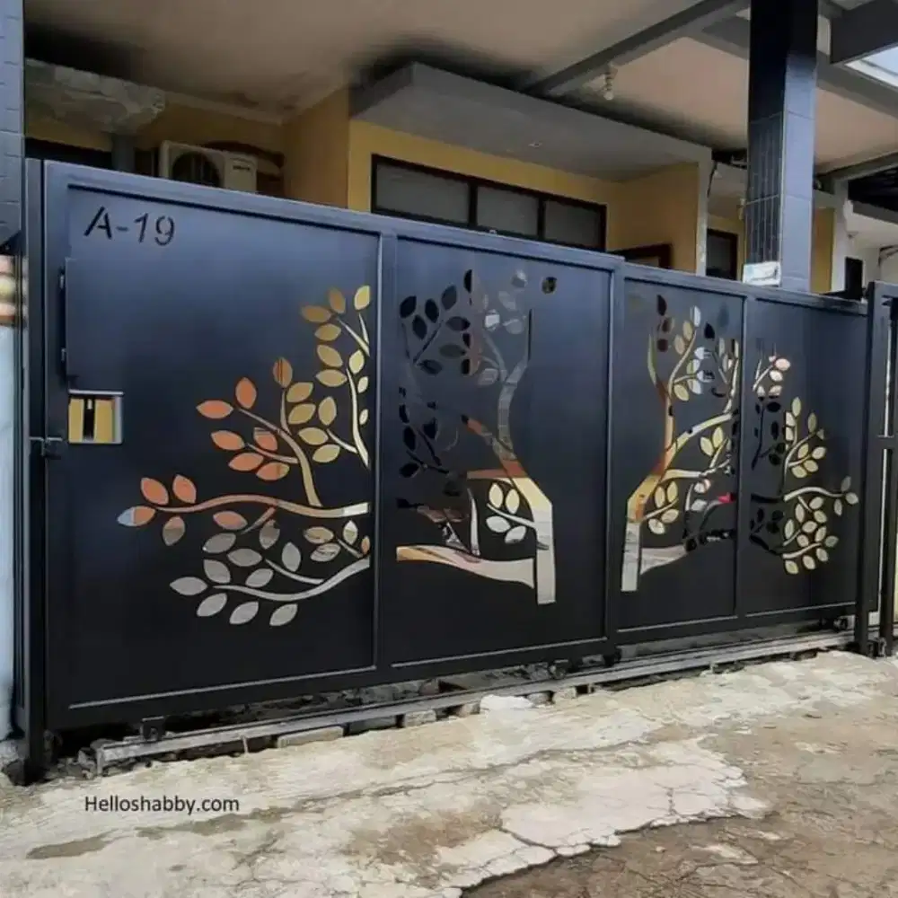 Pintu dorong motif cutting laser berkuwalitas