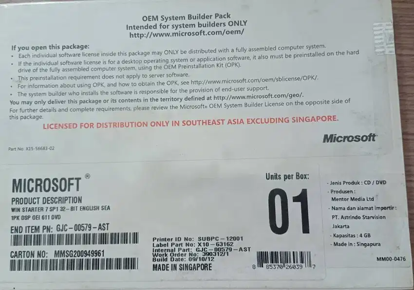 Dijual Sistem Operasi Windows 7 Starter Ori 32 bit