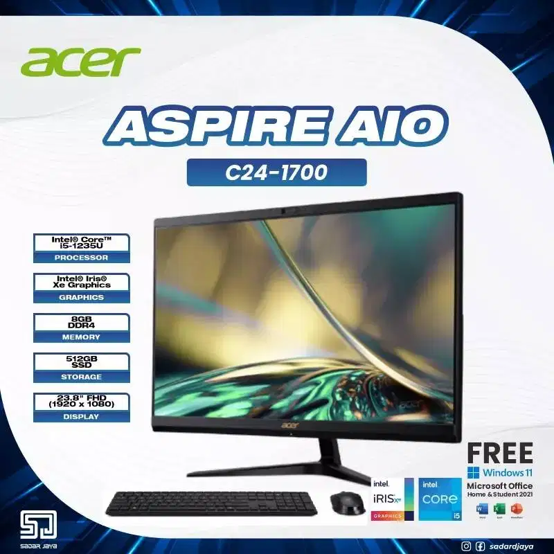 All In One PC Acer C24-1700 AIO Aspire Core i5-1235U / 8GB / 512 / 23.