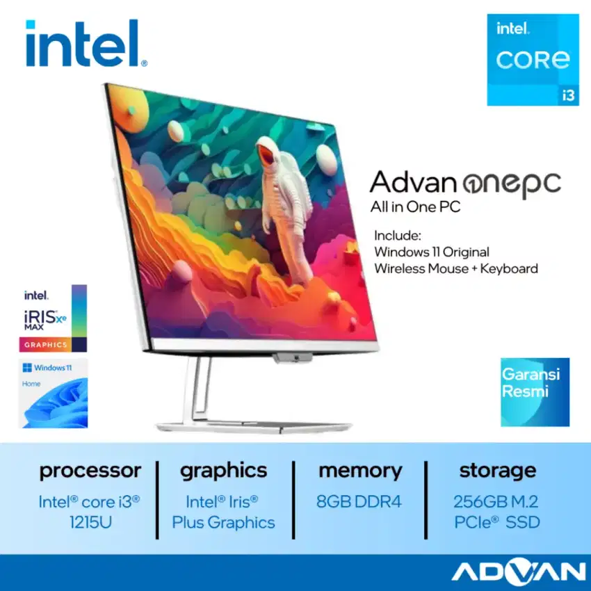 Aio One PC Advan Intel Core i3 1220P Ram 8 GB Cash/Kredit