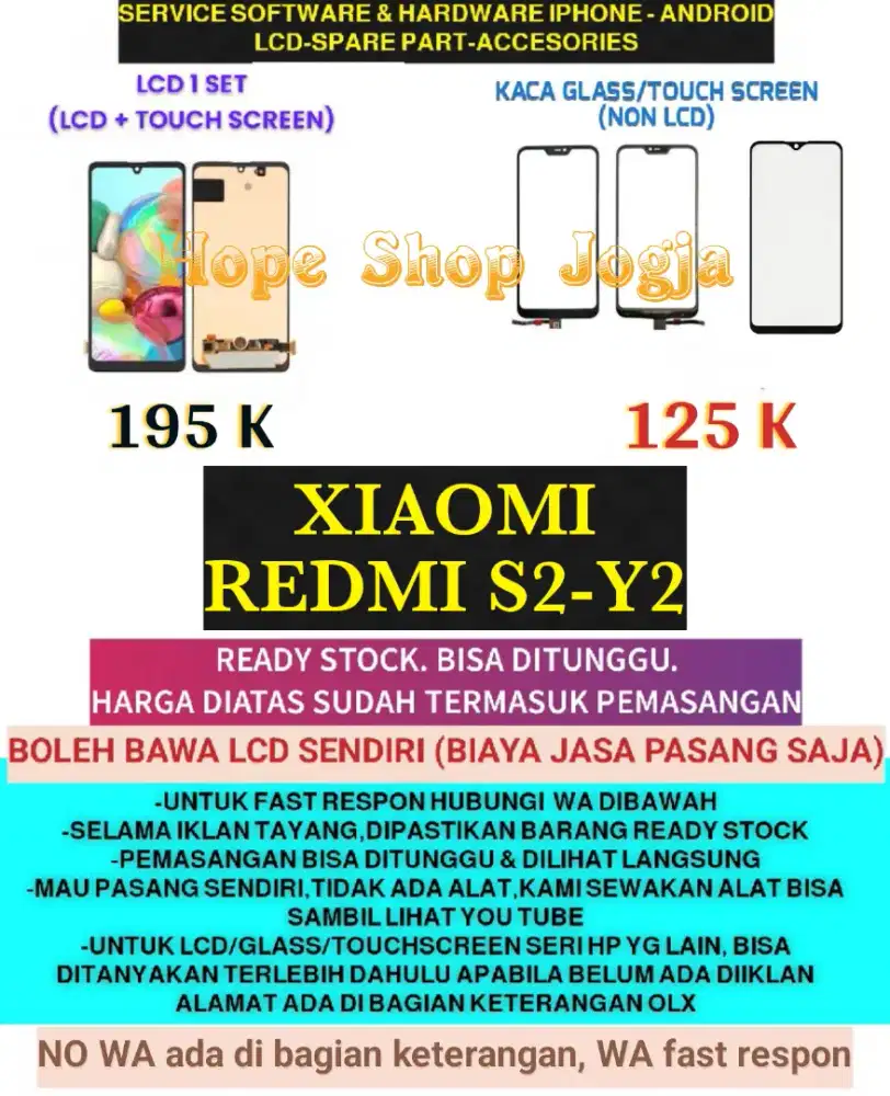 Service HP-Ganti Touchscreen-Baterai-LCD Xiaomi Redmi S2-Y2