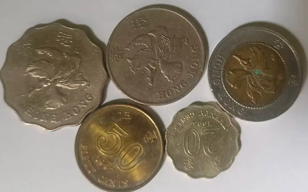 Koin dollar dan cent hongkong. Koleksi. Beberapa keping