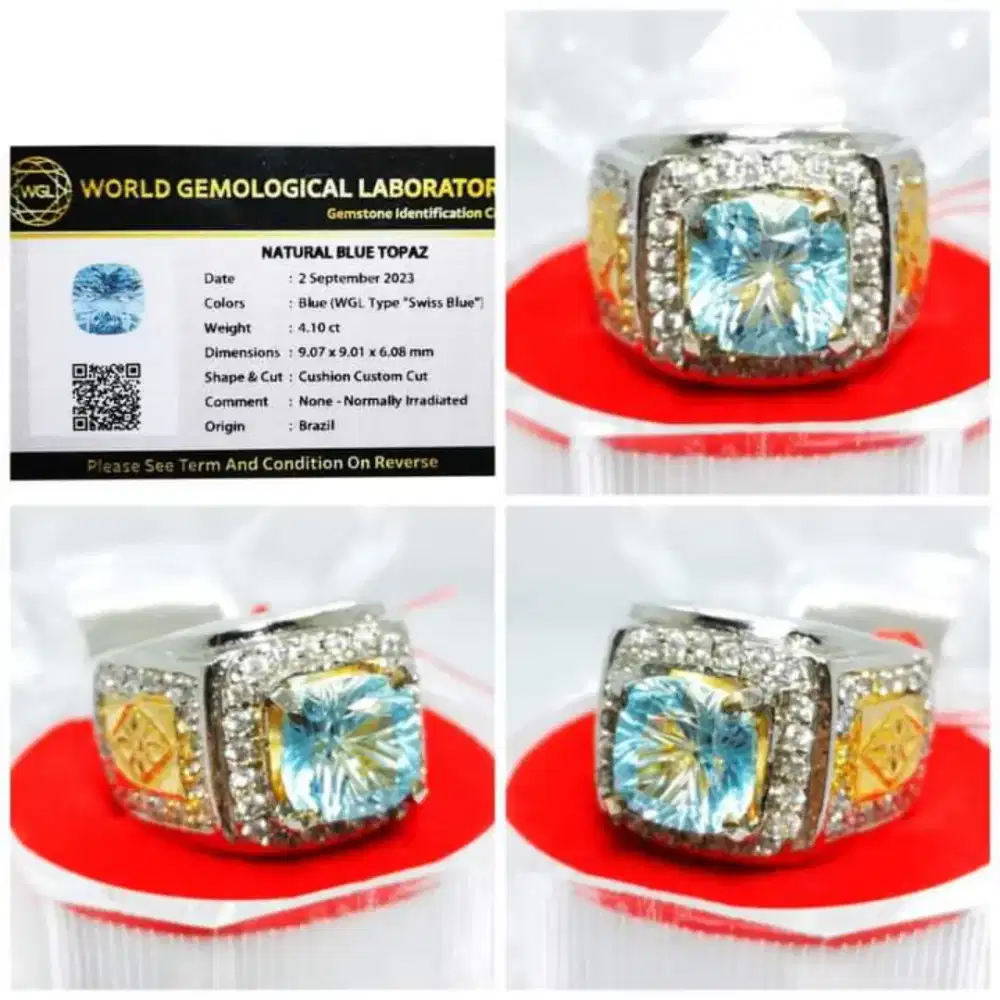 Natural batu permata blue topaz Swiss + memo