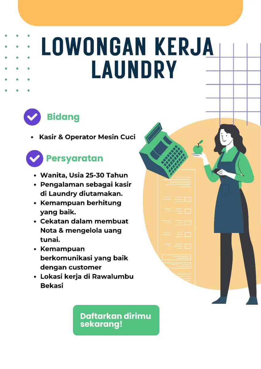 Lowongan Kerja Kasir & Operator Cuci Laundry