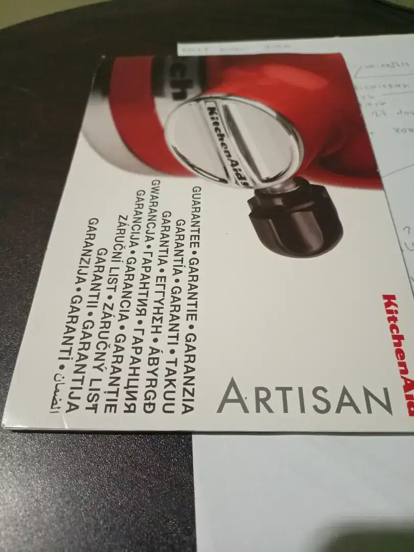 Buku panduan dan kartu garansi kitchen aid mixer artisan KitchenAid