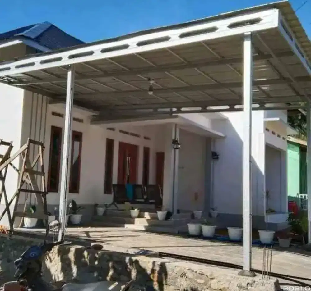 Kanopi teras menggunakan baja ringan atap galvalum pasir& pelapon Pvc