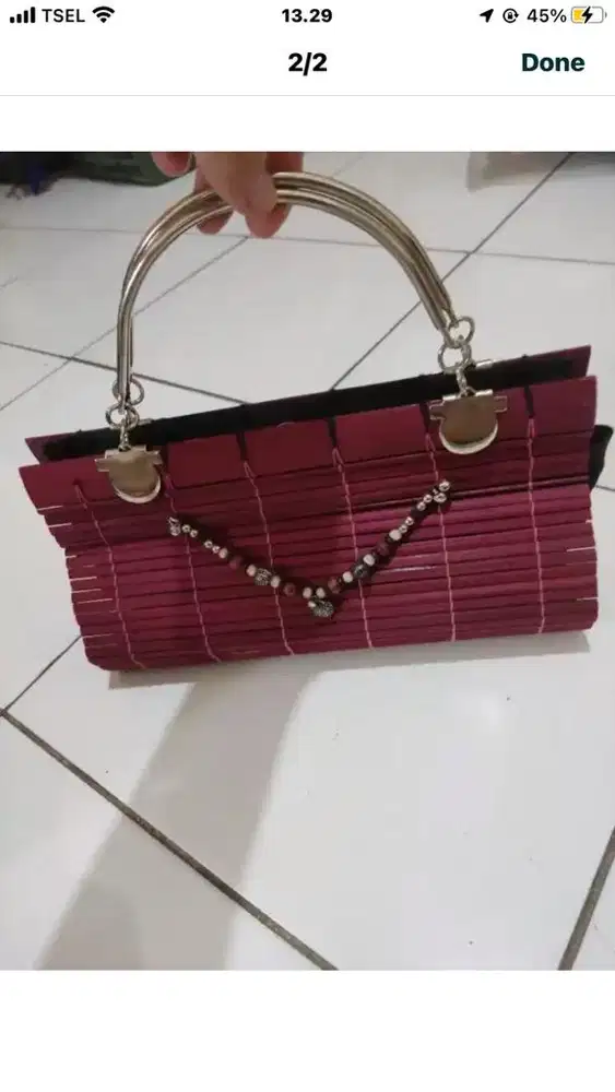 tas pesta warna marron bahan dari rotan