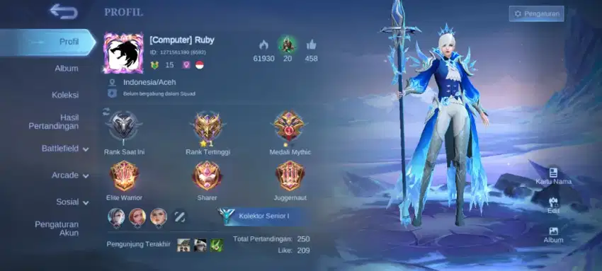 Akun Mobile Lagends Skin Collector Silvana Recall Tas Tas & Fire Crown