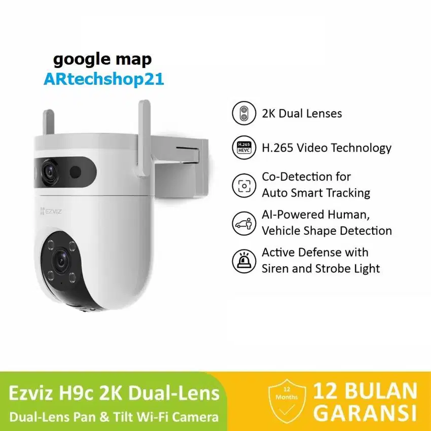 Ezviz H9c Dual-Lens 2K 3MP Smart Home Wifi Pan Tilt IP Camera garansi