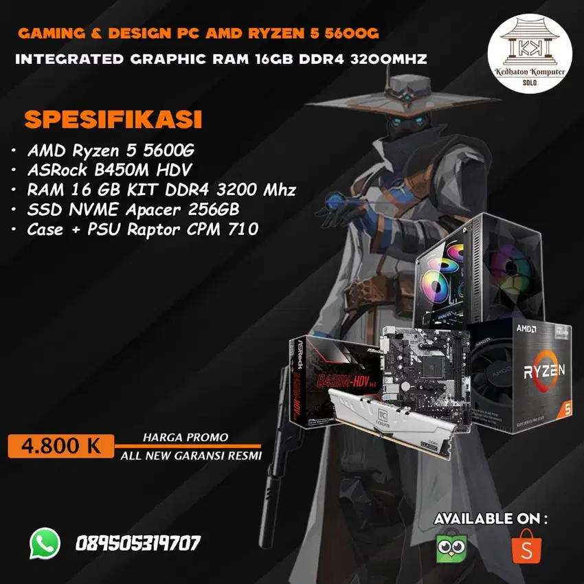 PC GAMING DESIGN RYZEN 5 5600G WITH INTEGRATED GRAPHIC RAM 16GB DDR4