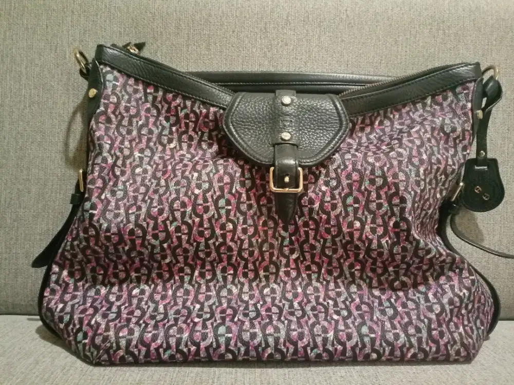 Aigner tas bag tote bag shoulder woman purple ungu black hitam wanita