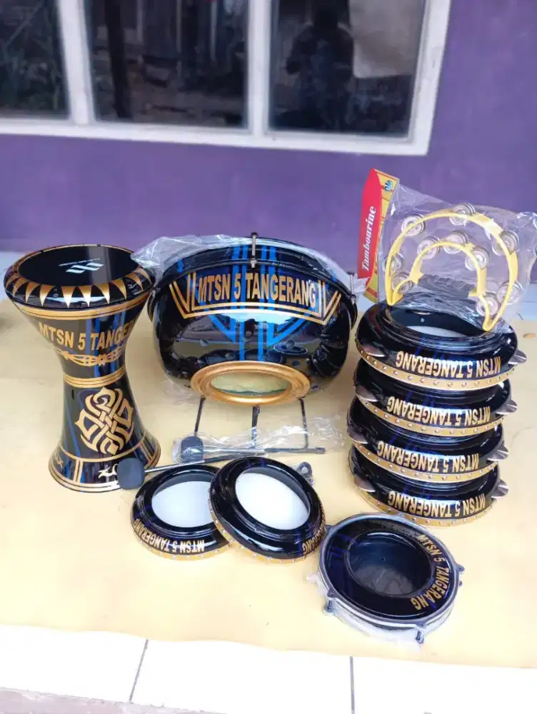 REBANA HADROH 1 PAKET MOTIF NAMA BAHAN KAYU MAHUNI