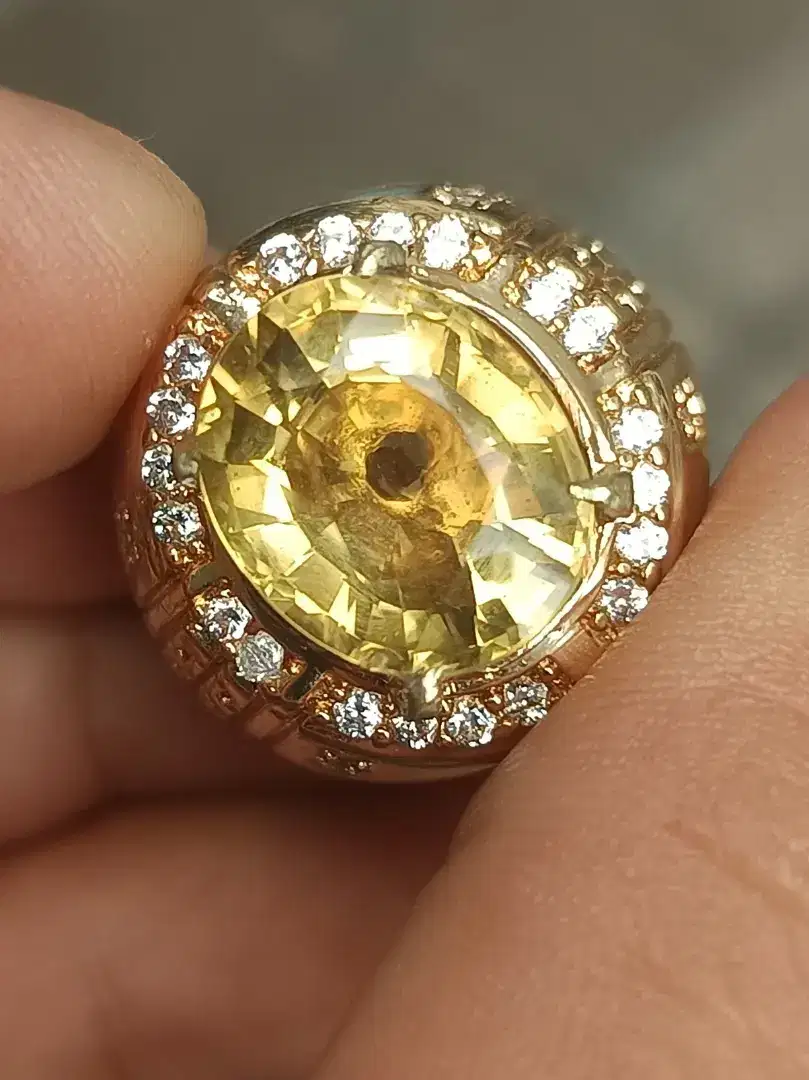 Batu yellow citrine 8.83 crat ring alpaka memo GRI TOP kristal bersih