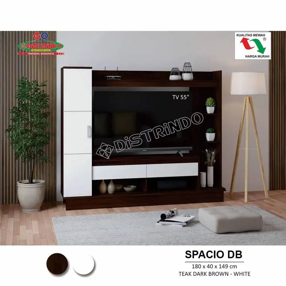 DISTRINDO Bufet TV Minimalis untuk TV 50Inch dengan Lemari Penyimpanan