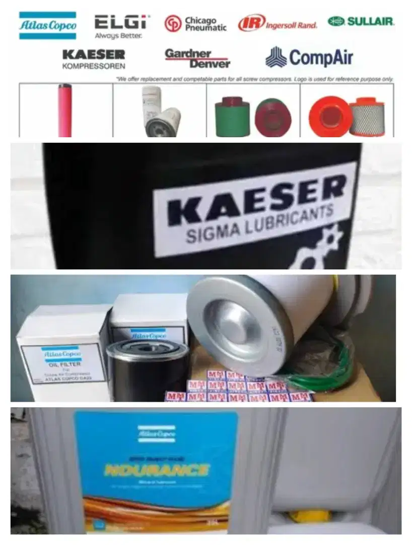 Sparepart kompresor Sullair Atlas Copco Kaeser Kaishan Boreas