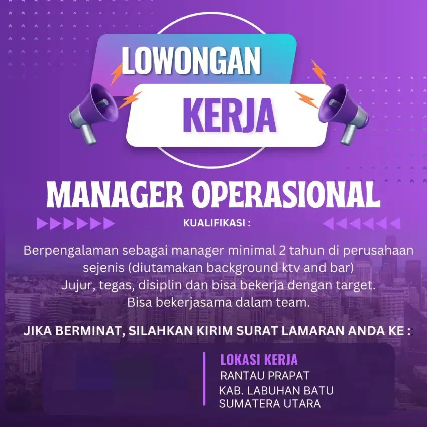 Dibutuhkan manager operasional club ktv tempat hiburan malam [THM]