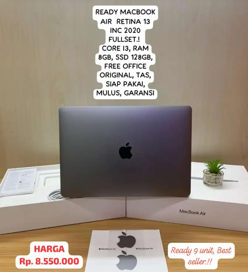 MACBOOK AIR RETINA 13INC 2020 GRAY. FREE OFFICE ORIGINAL, GARANSI