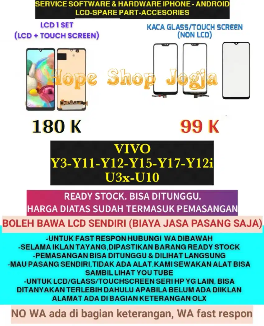 Service HP/Touchscreen/Baterai/LCD VIVO Y3-Y11-Y12i-Y12 (sdh+pasang)