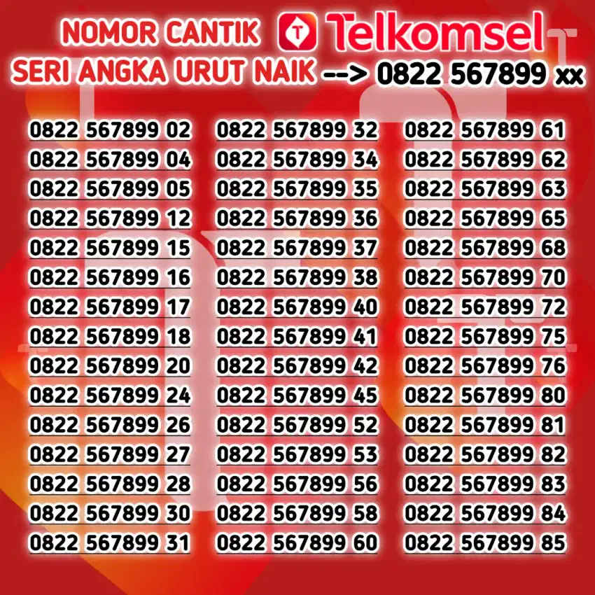 Nomor Cantik Telkomsel Seri Urut Naik 56789