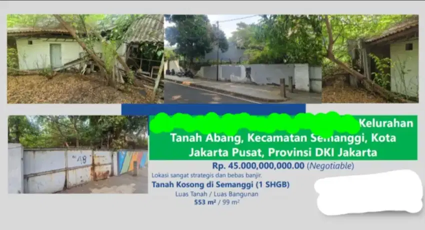 Dijual Tanah Kosong Semanggi Tanah Abang